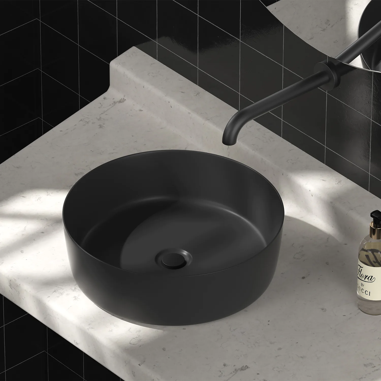 14 inches matte black ceramic round vessel sink 36 cm vitreous china circular countertop washbasin